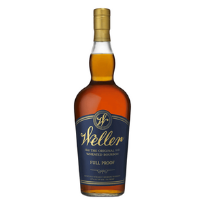 A bottle of WL Weller Full Proof Bourbon, a smooth and rich whiskey with a high proof, aged to perfection in oak barrels