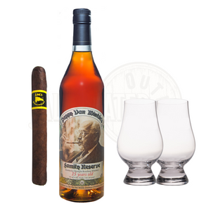 Pappy Van Winkle 15 Year Bourbon with Glencairn Set & Cigar Bundle, a luxurious and exclusive whiskey experience for connoisseurs and aficionados