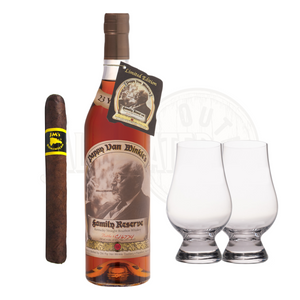 Pappy Van Winkle 23 Year Bourbon with Glencairn Set & Cigar Bundle, a luxurious and exclusive package for bourbon enthusiasts and cigar aficionados