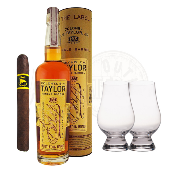 EH Taylor Single Barrel Bourbon with Glencairn Set & Cigar Bundle - Premium bourbon, glassware, and cigar for a luxurious experience