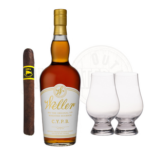 Image of WL Weller CYPB Bourbon with Glencairn Glass Set & Cigar Bundle, perfect for a luxurious and relaxing evening at home